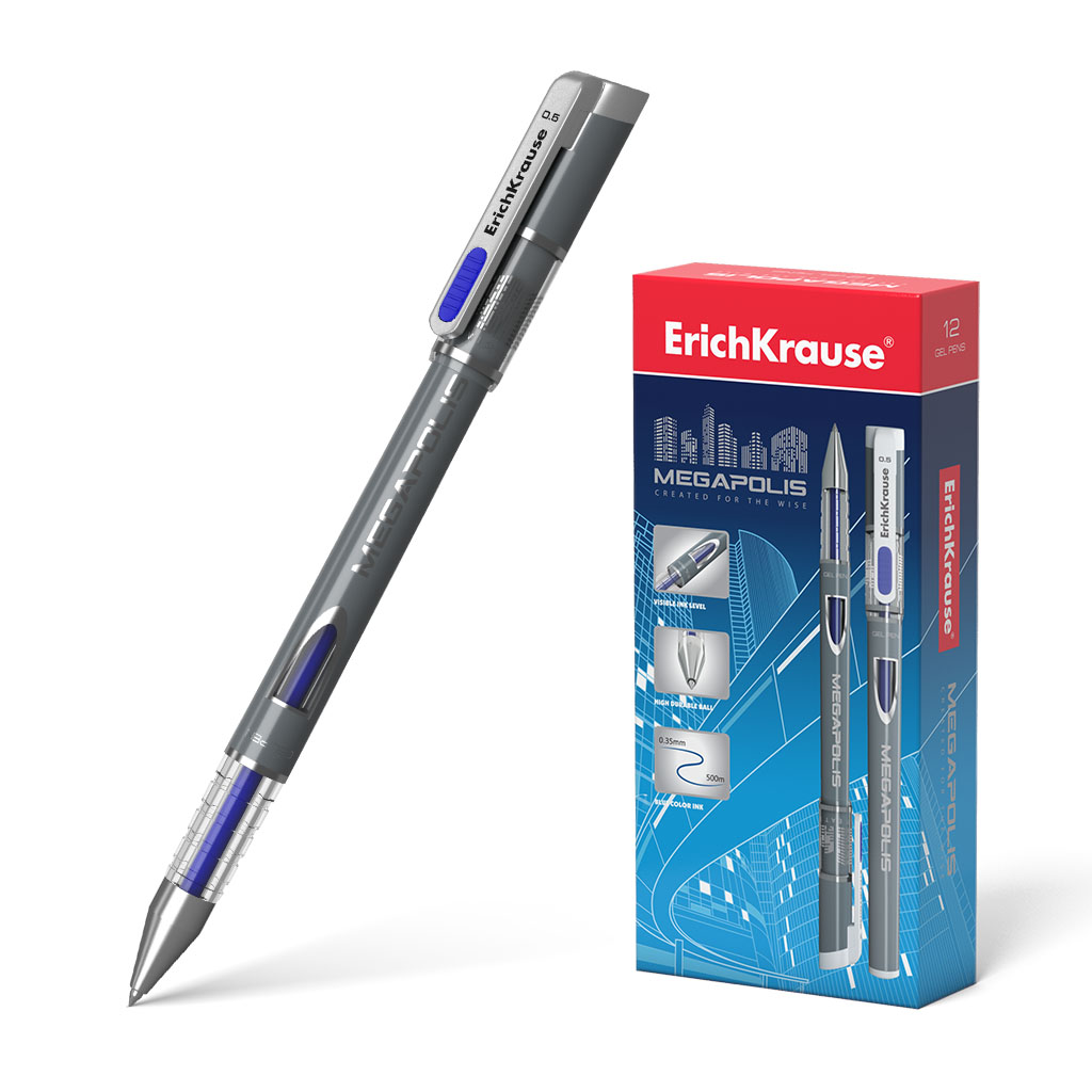 Gel Ink Pen Erichkrause Megapolis Gel Ink Color Blue Box 12 Pcs