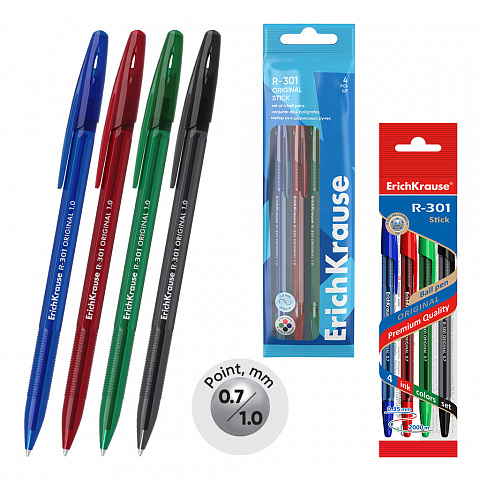 Set of 4 ballpoint pens ErichKrause R-301 Stick Original 1.0